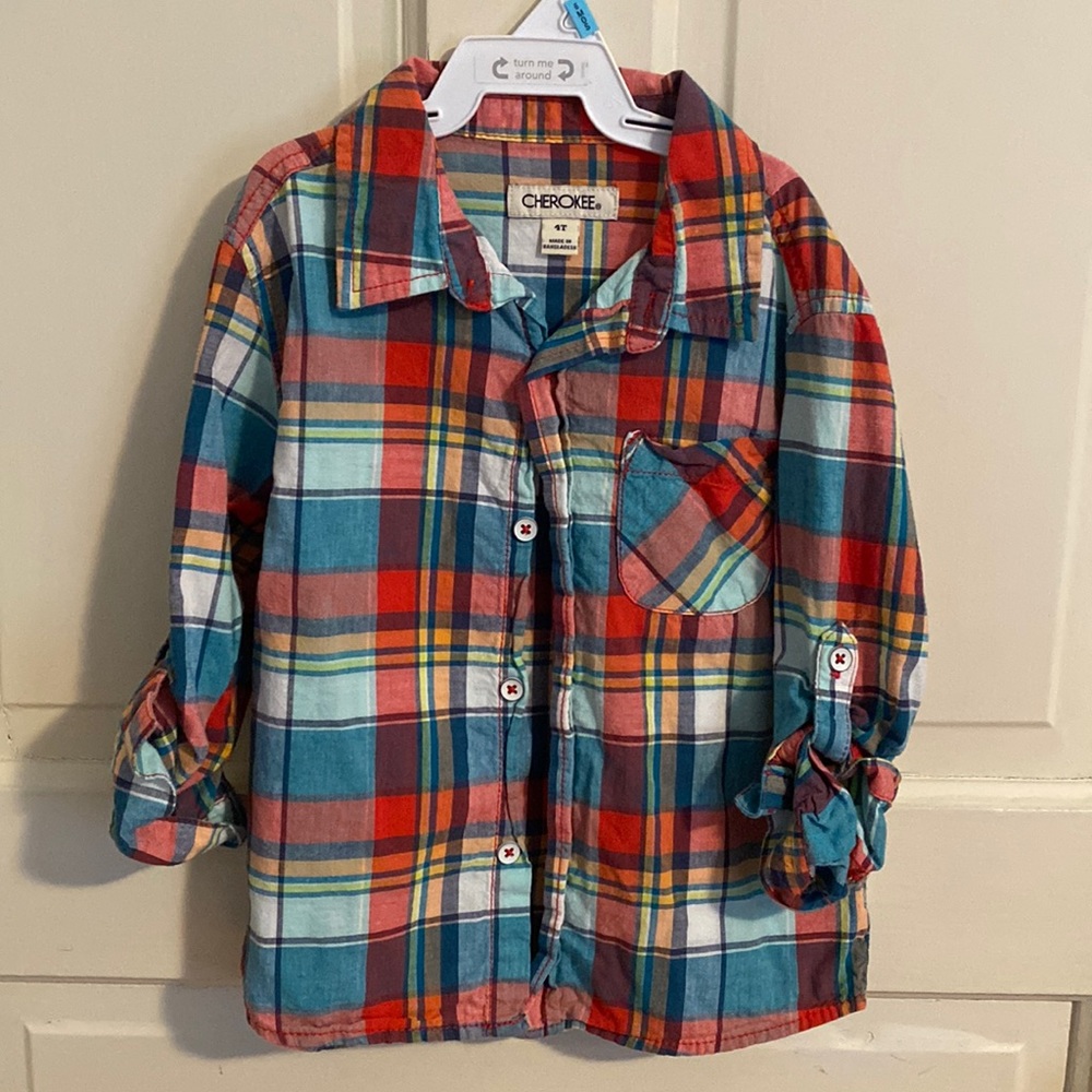 Multi color plaid button down